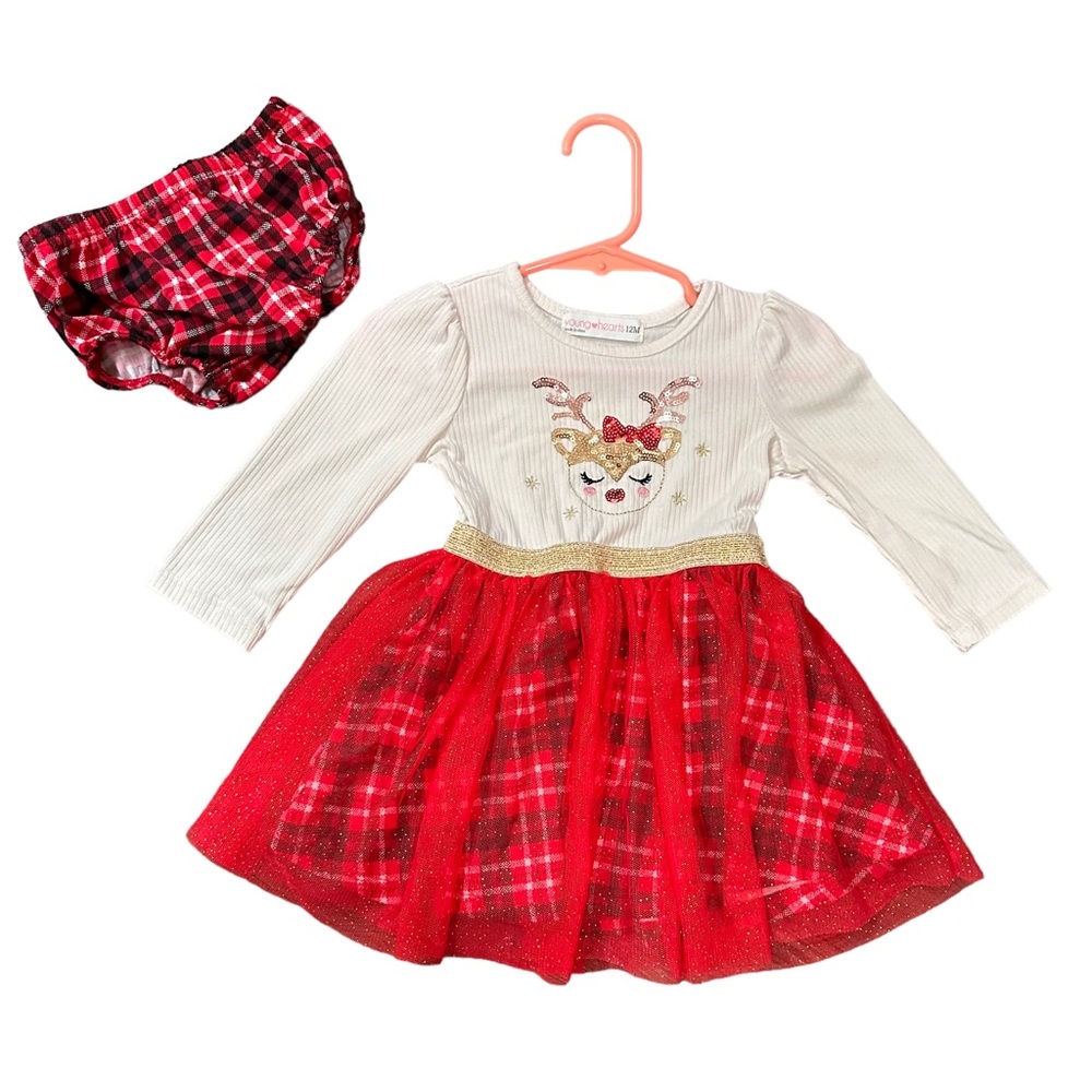 Young hearts 2 piece girls 12 months set deer design with tutu